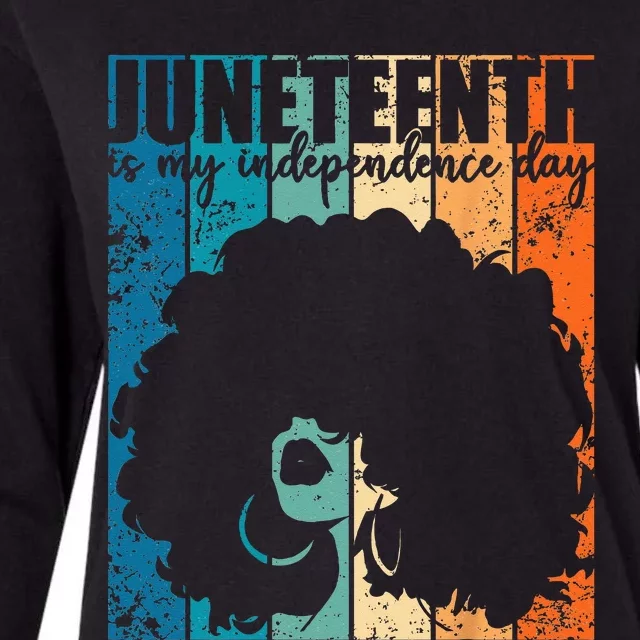 Juneteenth My Independence Day Retro Afro  Melanin Womens Cotton Relaxed Long Sleeve T-Shirt