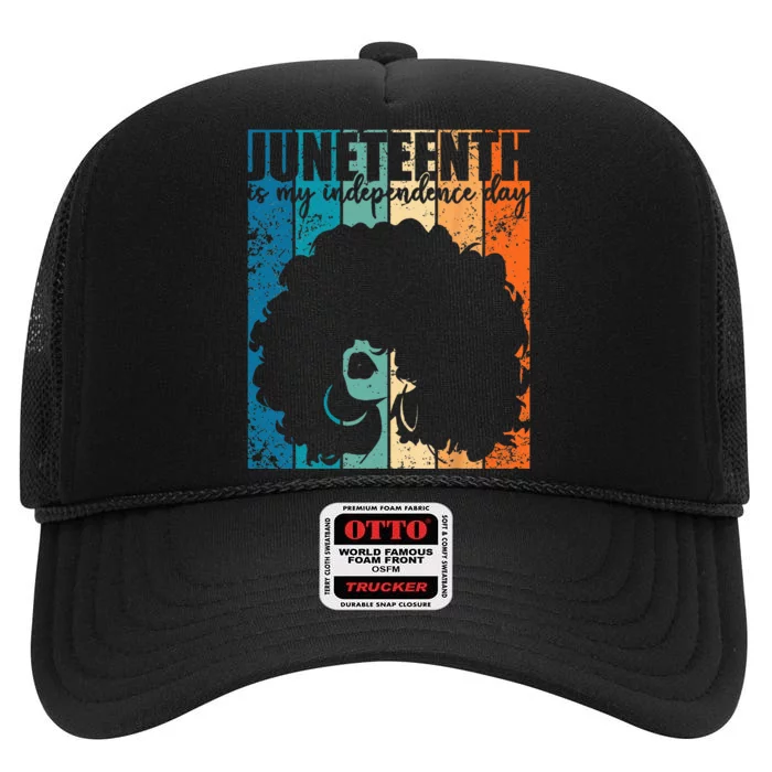 Juneteenth My Independence Day Retro Afro  Melanin High Crown Mesh Trucker Hat