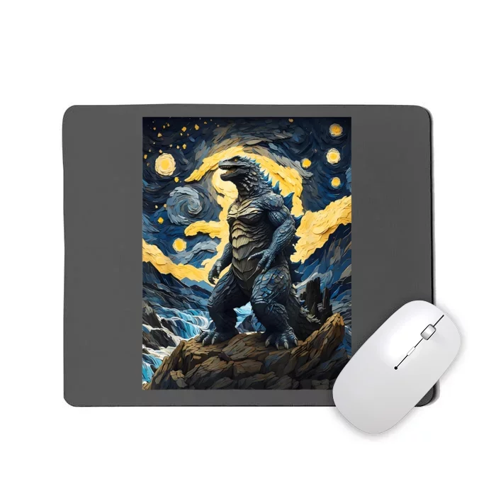 Japanese Monster Kaiju In Van Gogh Starry Night Mousepad