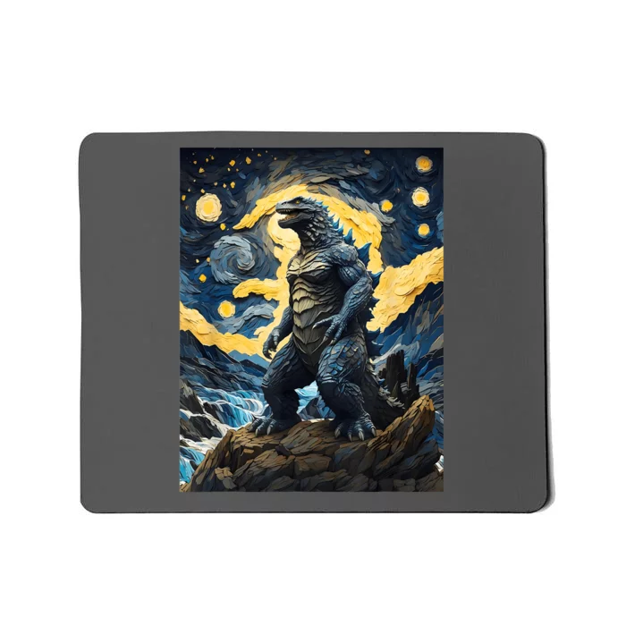 Japanese Monster Kaiju In Van Gogh Starry Night Mousepad