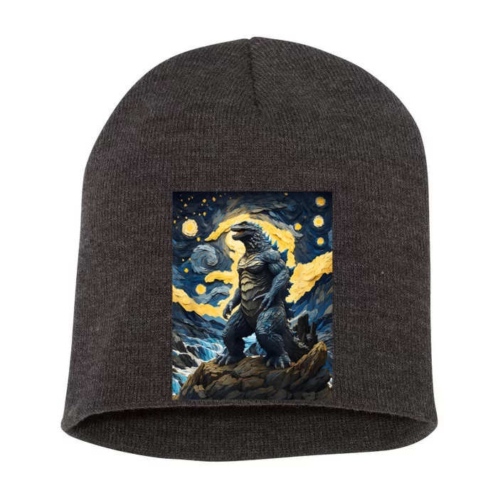 Japanese Monster Kaiju In Van Gogh Starry Night Short Acrylic Beanie