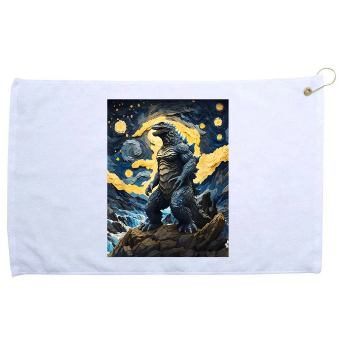 Japanese Monster Kaiju In Van Gogh Starry Night Grommeted Golf Towel