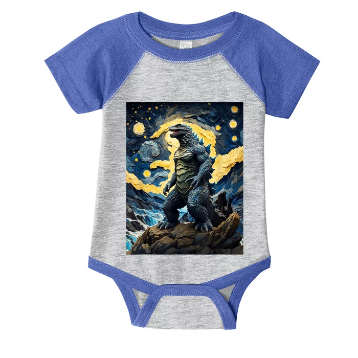 Japanese Monster Kaiju In Van Gogh Starry Night Infant Baby Jersey Bodysuit