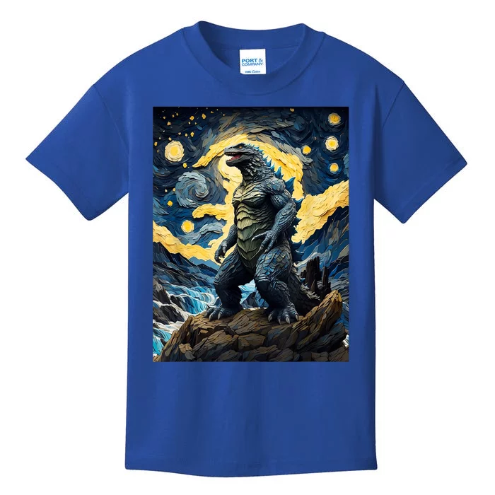 Japanese Monster Kaiju In Van Gogh Starry Night Kids T-Shirt