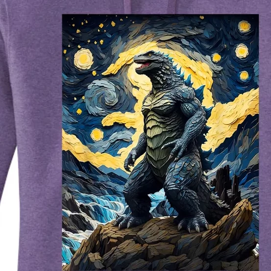 Japanese Monster Kaiju In Van Gogh Starry Night Women's Pullover Hoodie