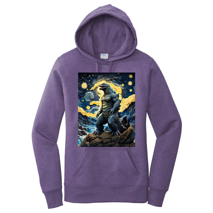 Japanese Monster Kaiju In Van Gogh Starry Night Women's Pullover Hoodie