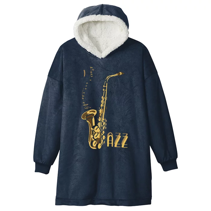 Jazz Music Listener Gift For Jazz Lover Jazz Fan Saxophone Premium Hooded Wearable Blanket