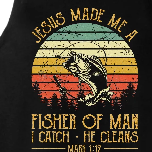 Jesus Made Me A Fisher Of Man Christian Fishing Fisherman Ladies Tri-Blend Wicking Tank