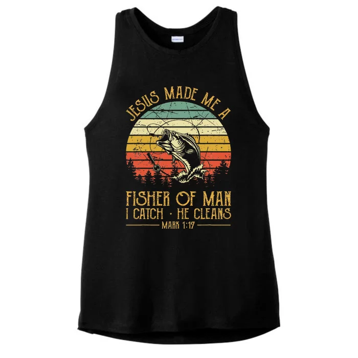 Jesus Made Me A Fisher Of Man Christian Fishing Fisherman Ladies Tri-Blend Wicking Tank