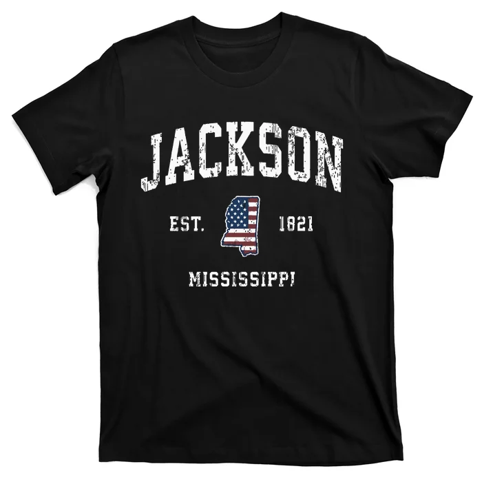 Jackson Mississippi Ms Vintage American Flag Sports Design T-Shirt