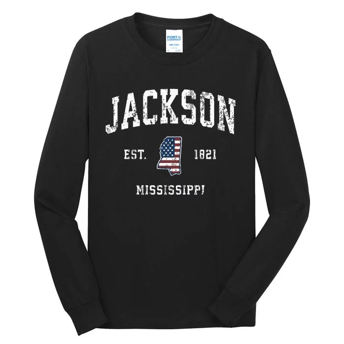 Jackson Mississippi Ms Vintage American Flag Sports Design Tall Long Sleeve T-Shirt