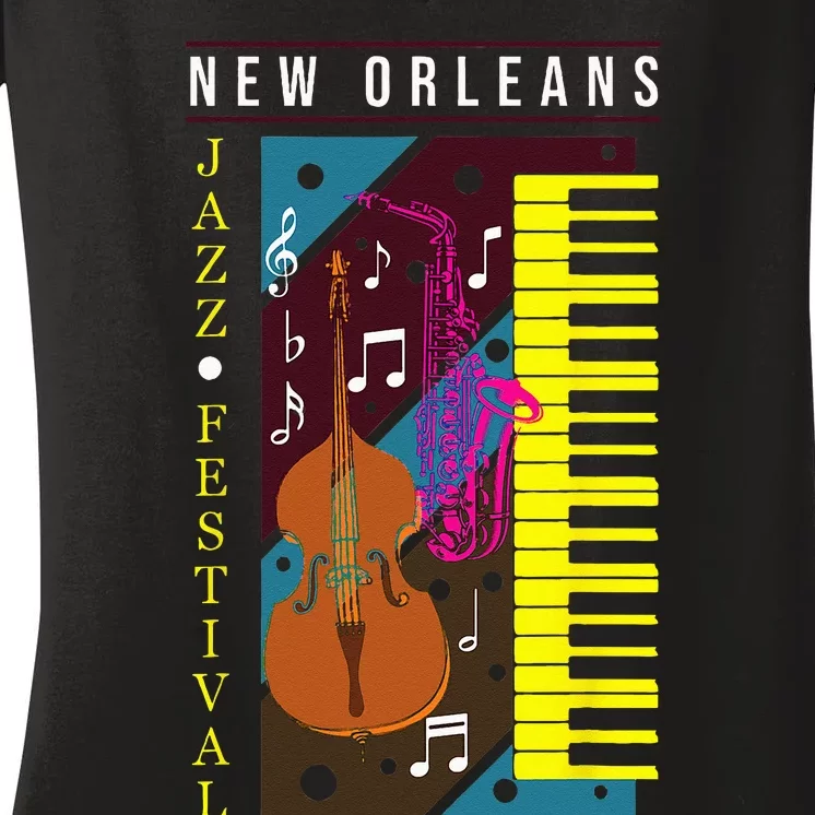 Jazz Music New Orleans Music Festival Musical Souvenir Women's V-Neck T-Shirt