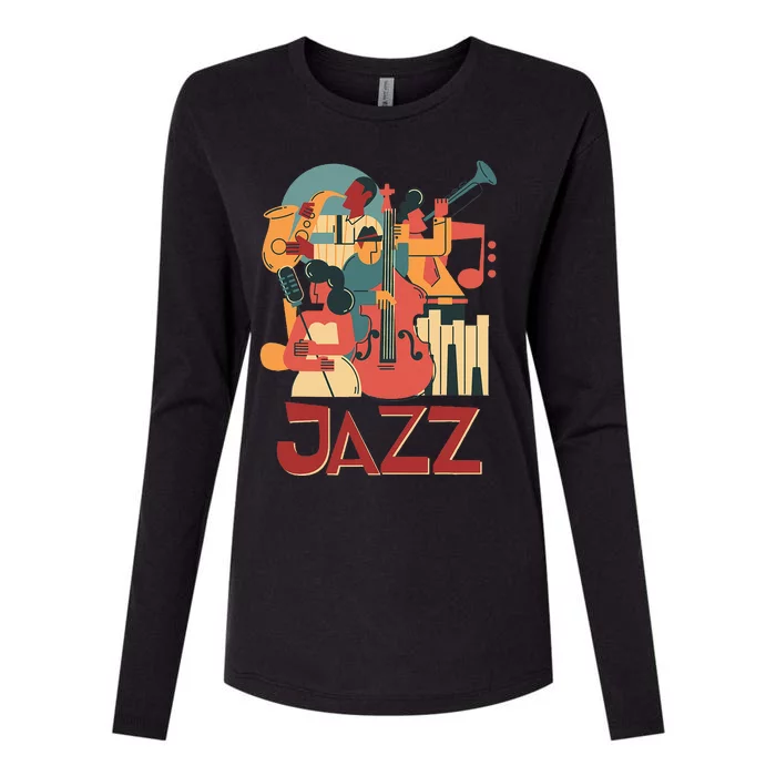 Jazz Musician Orchestra Play On Stage Smooth Jazz Womens Cotton Relaxed Long Sleeve T-Shirt