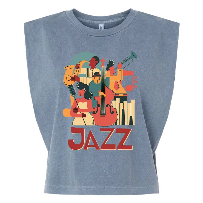 Jazz Musician Orchestra Play On Stage Smooth Jazz Garment-Dyed Women's Muscle Tee