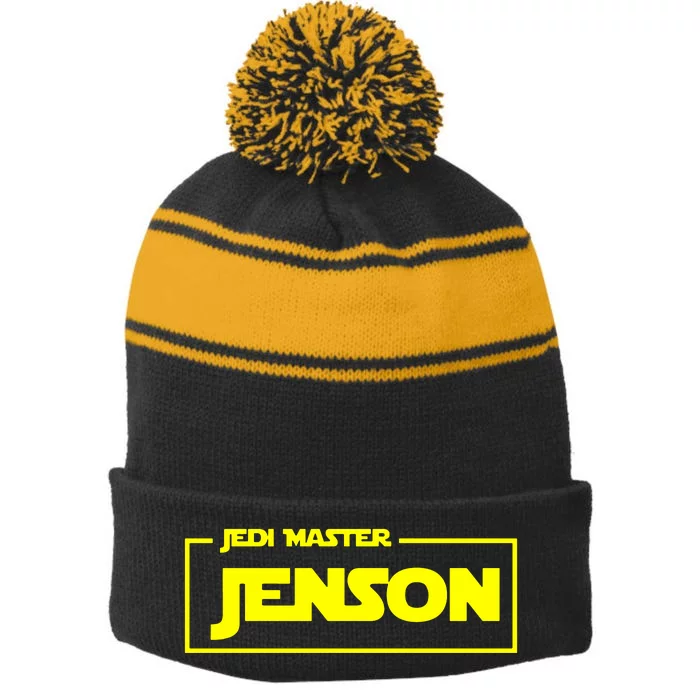 Jedi Master Personalised Name Stripe Pom Pom Beanie