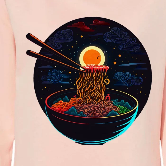 Japanese Moon Ramen Graphic Neon Retro Anime Noodles Art Womens California Wash Sweatshirt