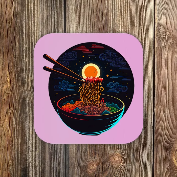 Japanese Moon Ramen Graphic Neon Retro Anime Noodles Art Coaster