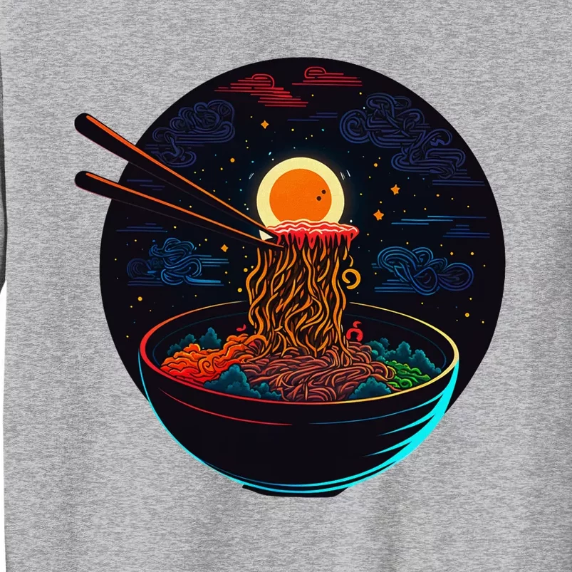 Japanese Moon Ramen Graphic Neon Retro Anime Noodles Art Tall Sweatshirt