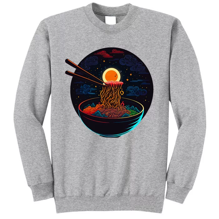 Japanese Moon Ramen Graphic Neon Retro Anime Noodles Art Tall Sweatshirt