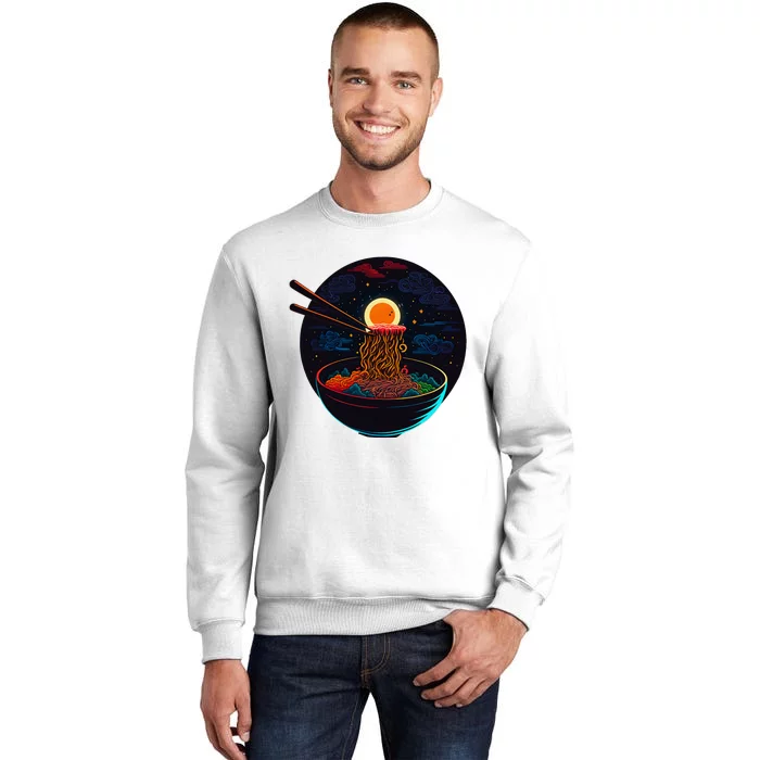 Japanese Moon Ramen Graphic Neon Retro Anime Noodles Art Sweatshirt