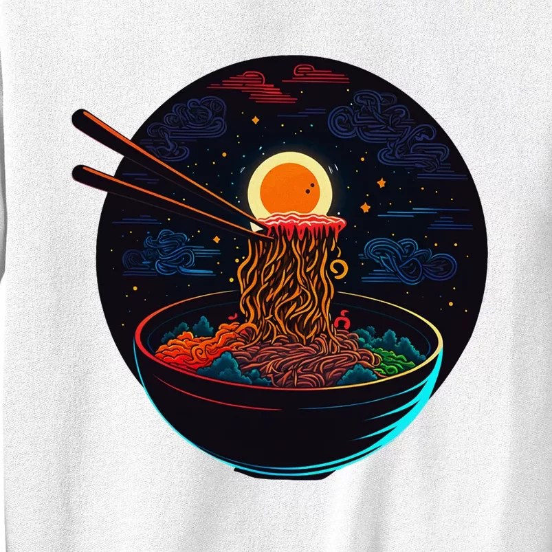 Japanese Moon Ramen Graphic Neon Retro Anime Noodles Art Sweatshirt