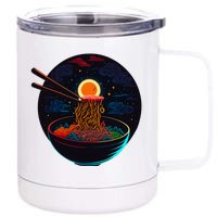 Japanese Moon Ramen Graphic Neon Retro Anime Noodles Art 12 oz Stainless Steel Tumbler Cup