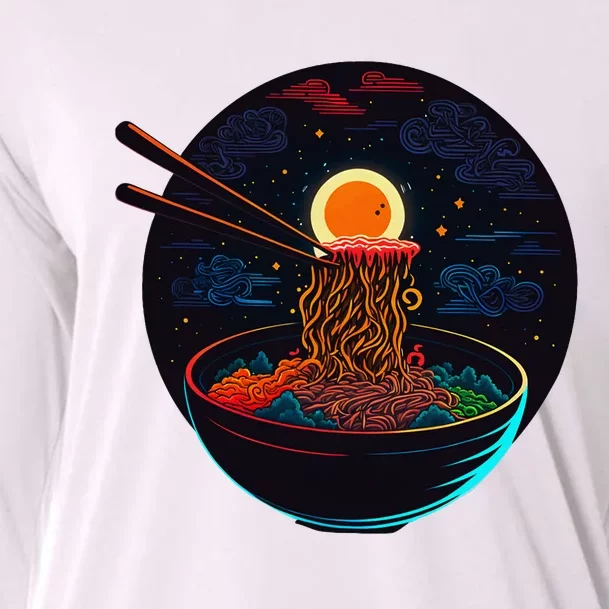 Japanese Moon Ramen Graphic Neon Retro Anime Noodles Art Cooling Performance Long Sleeve Crew