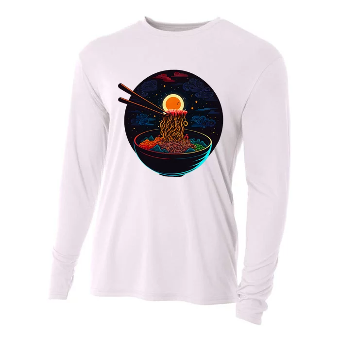 Japanese Moon Ramen Graphic Neon Retro Anime Noodles Art Cooling Performance Long Sleeve Crew