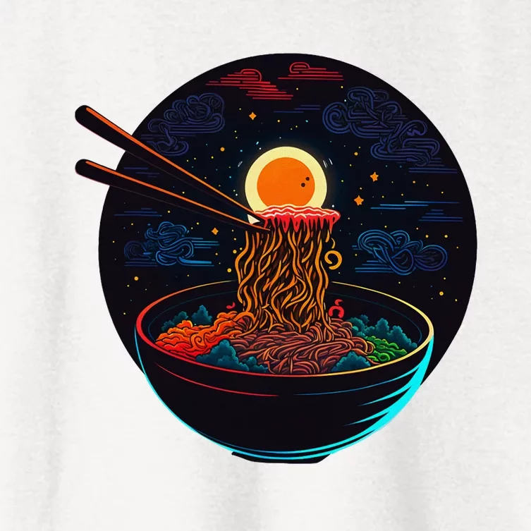 Japanese Moon Ramen Graphic Neon Retro Anime Noodles Art Women's Crop Top Tee