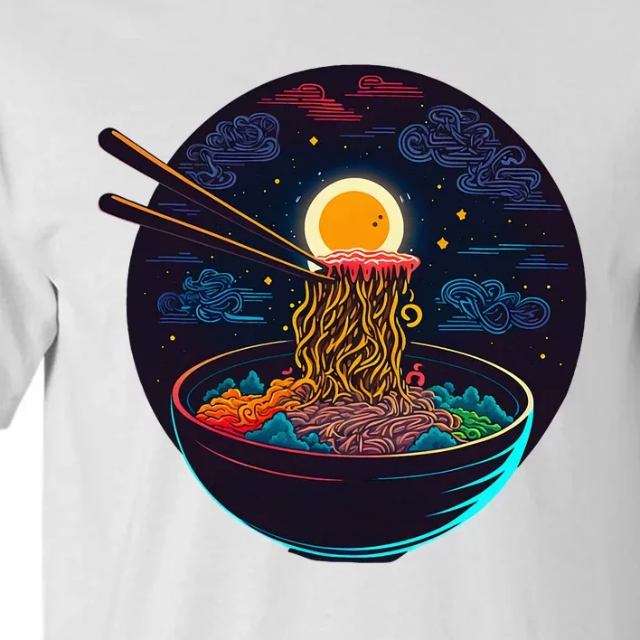 Japanese Moon Ramen Neon Retro Anime Noodles Tall T-Shirt