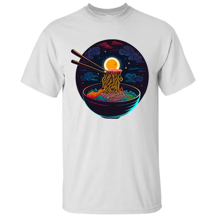 Japanese Moon Ramen Neon Retro Anime Noodles Tall T-Shirt