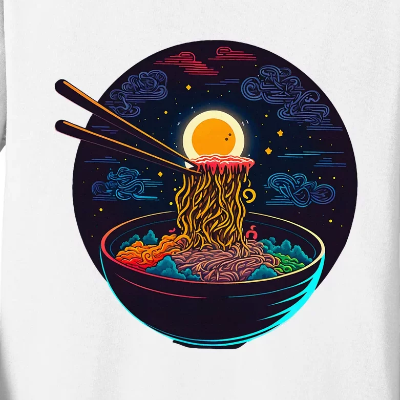 Japanese Moon Ramen Neon Retro Anime Noodles Kids Long Sleeve Shirt