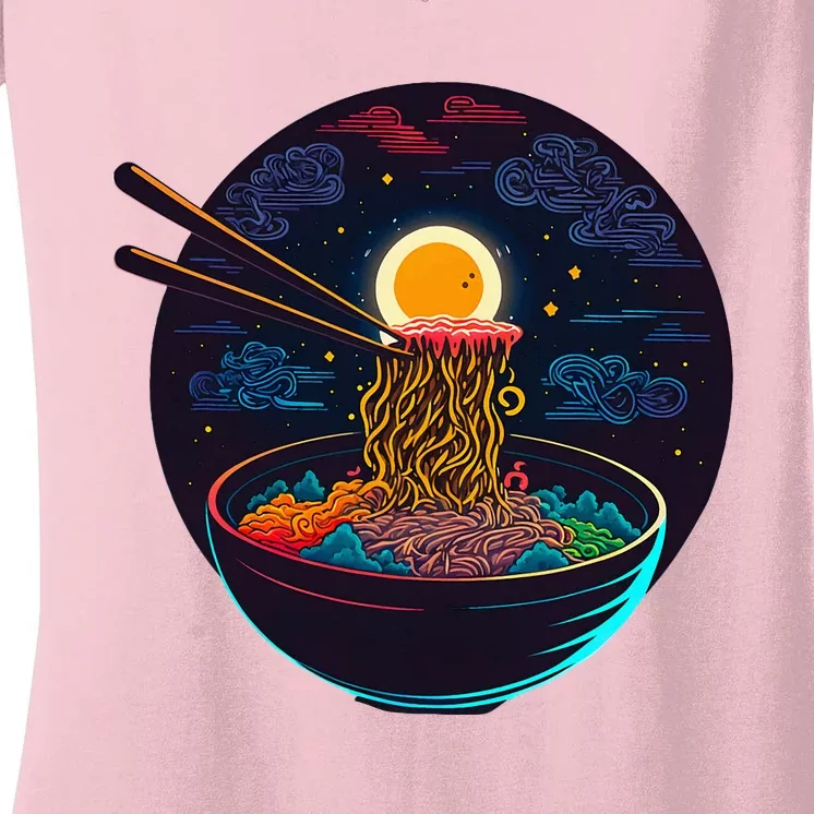 Japanese Moon Ramen Neon Women's V-Neck T-Shirt