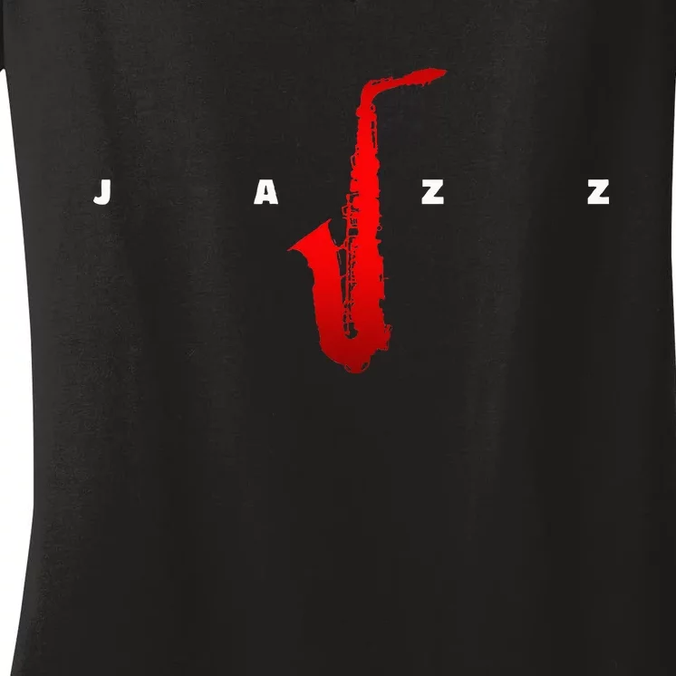 Jazz Music Saxophone Women's V-Neck T-Shirt