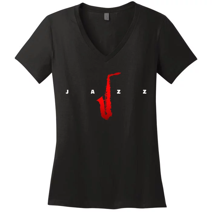 Jazz Music Saxophone Women's V-Neck T-Shirt