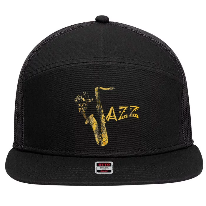 Jazz Musician Saxophonist Gift Saxophone 7 Panel Mesh Trucker Snapback Hat