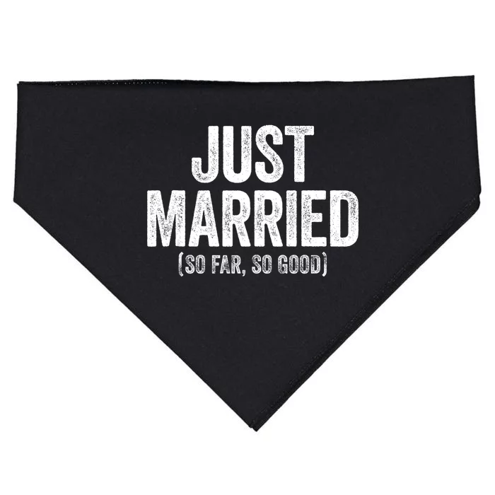 Just Married So Far So Good Newlywed Bride And Groom USA-Made Doggie Bandana