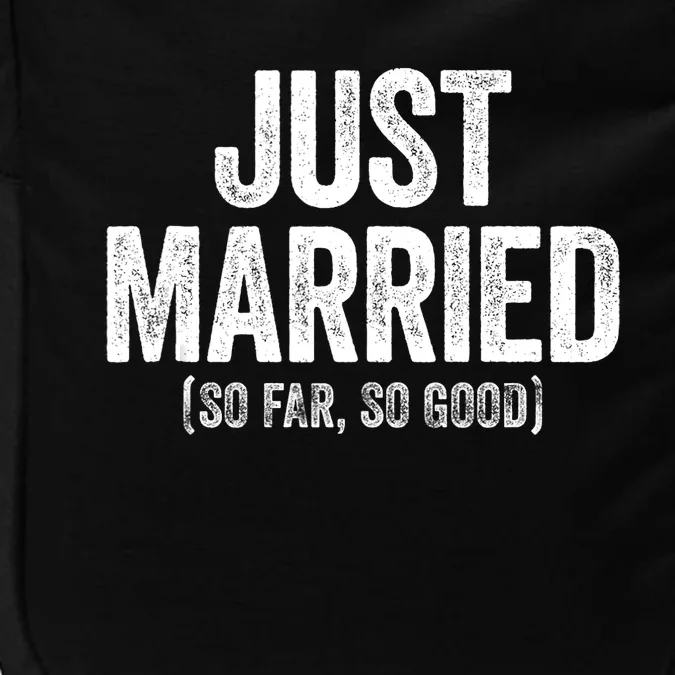 Just Married So Far So Good Newlywed Bride And Groom Impact Tech Backpack