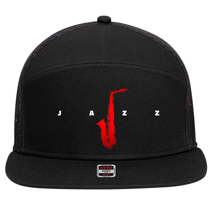 Jazz Music Saxophone 7 Panel Mesh Trucker Snapback Hat