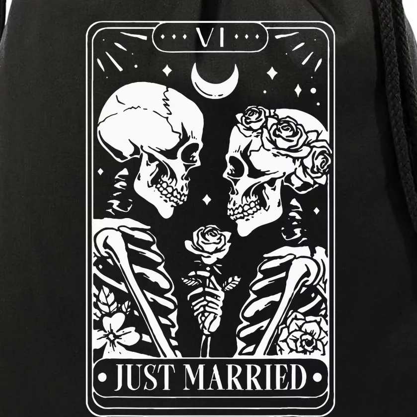 Just Married The Lovers Skeleton Couple Matching Drawstring Bag