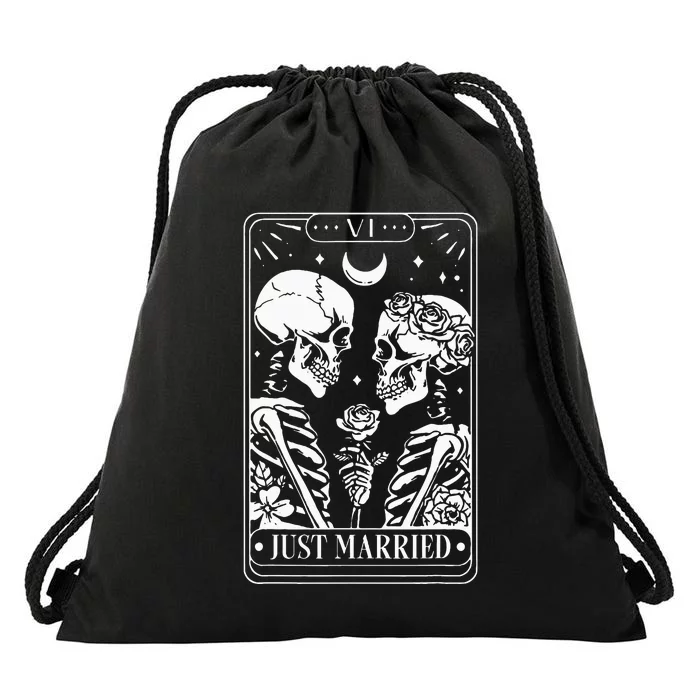 Just Married The Lovers Skeleton Couple Matching Drawstring Bag