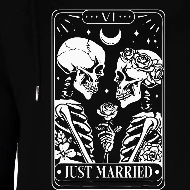 Just Married The Lovers Skeleton Couple Matching Womens Funnel Neck Pullover Hood