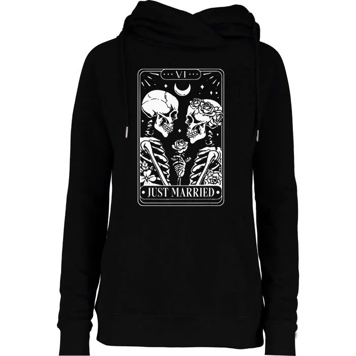 Just Married The Lovers Skeleton Couple Matching Halloween Womens Funnel Neck Pullover Hood