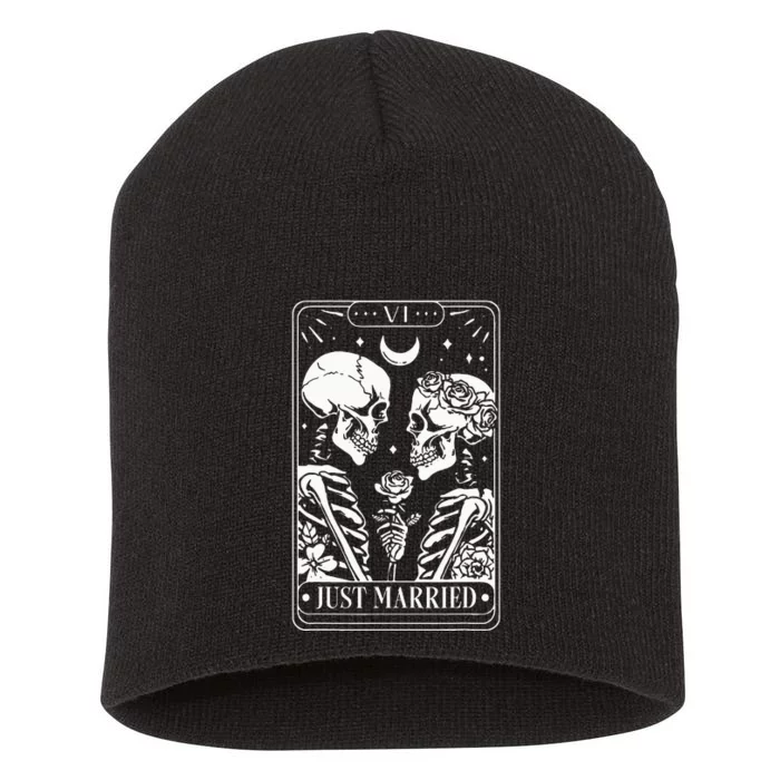 Just Married The Lovers Skeleton Couple Matching Halloween Short Acrylic Beanie