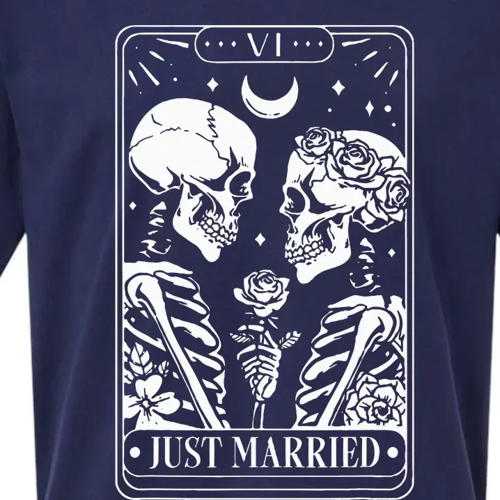 Just Married The Lovers Skeleton Couple Matching Halloween Sueded Cloud Jersey T-Shirt