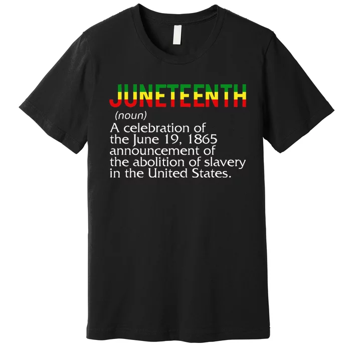 Juneteenth Noun A Celebration Held Annually 1865 Freedom Day Premium T-Shirt