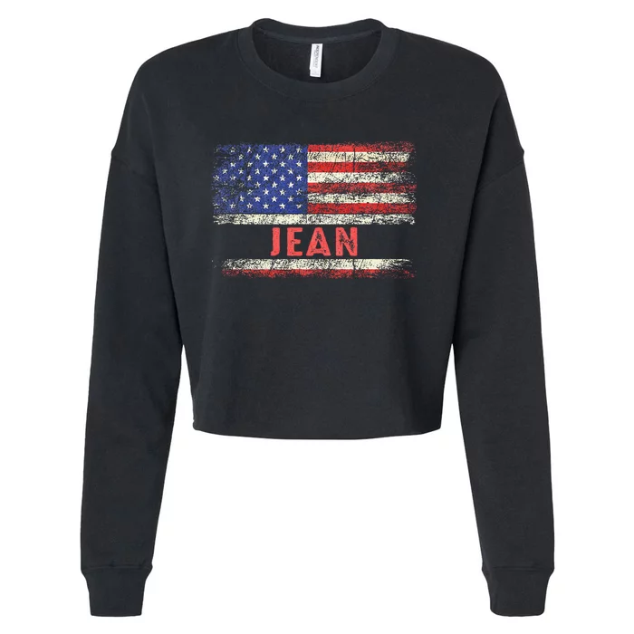 Jean Name American Flag Jean First Name Cropped Pullover Crew