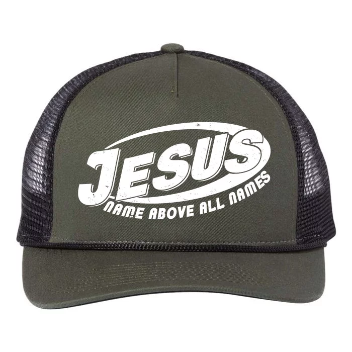 Jesus Name Above All Names Sports Style Logo Retro Rope Trucker Hat Cap