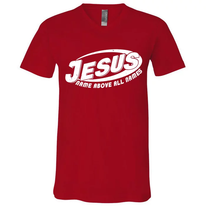 Jesus Name Above All Names Sports Style Logo V-Neck T-Shirt