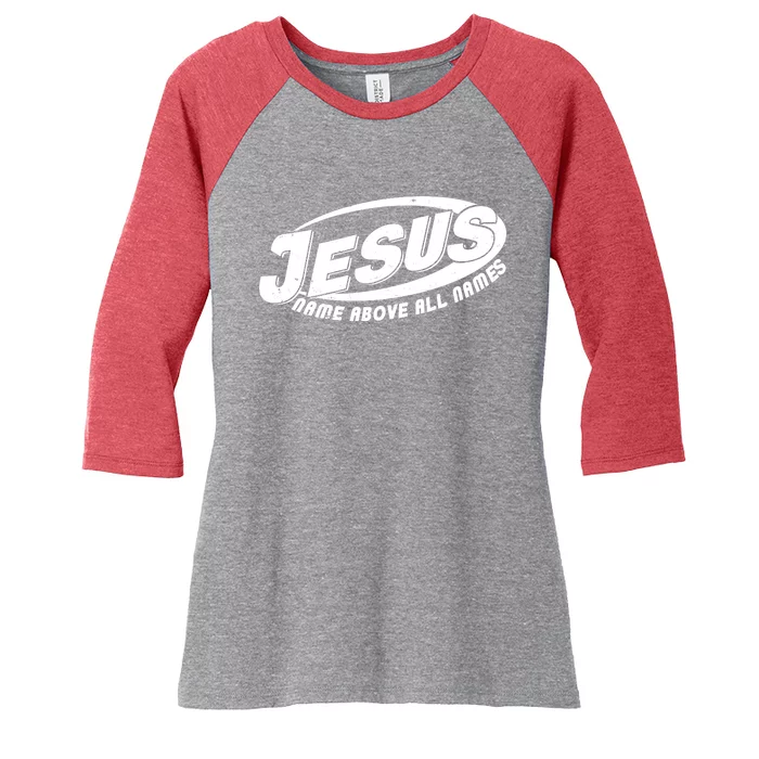 Jesus Name Above All Names Sports Style Logo Women's Tri-Blend 3/4-Sleeve Raglan Shirt